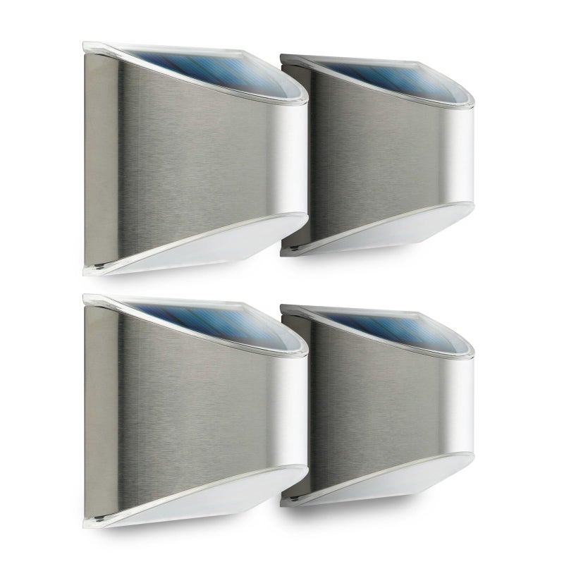 Home Zone Security Solar Wall Lights - Decorative Outdoor Solar Fence Post and Step Lights, Weatherproof with No Wiring Required, Stainless Steel (4-Pack) - Image 1